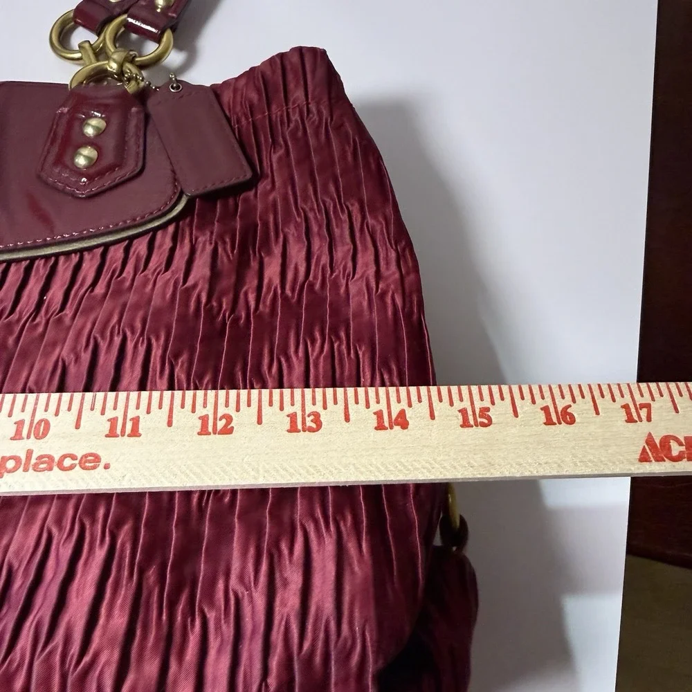 Coach Ashley Gathered Twist Satin Satchel Burgundy Patent Leather Bag F20050